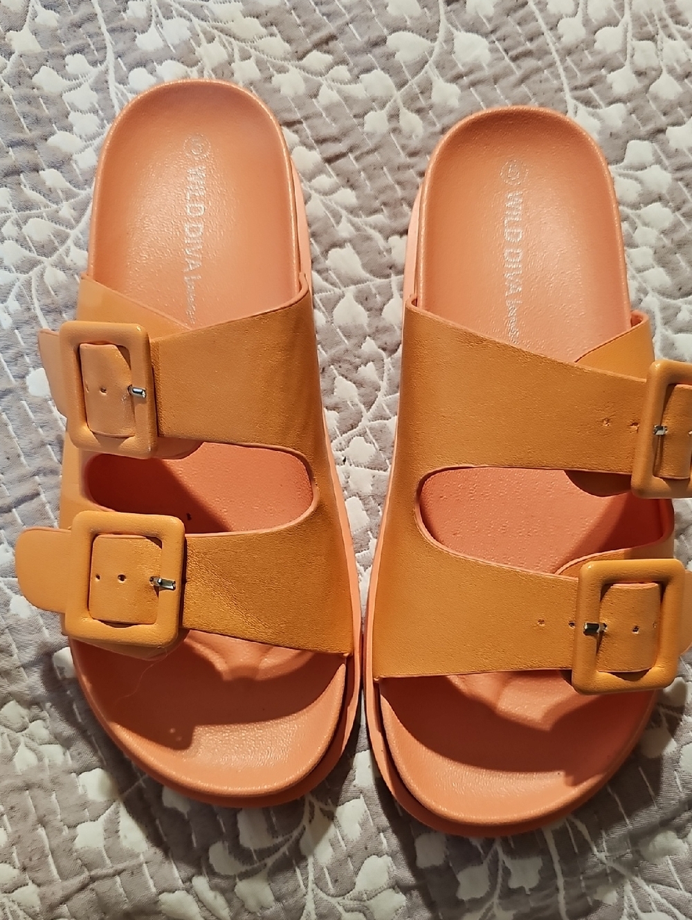 Wild Diva Orange Double Buckle Slide Sandals